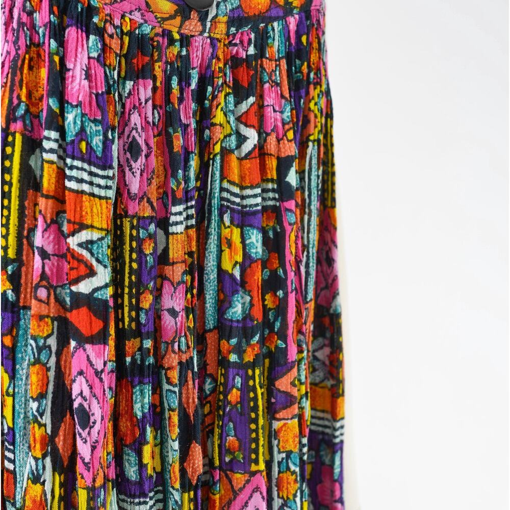 Vintage 90s Rayon Gauze Patchwork Dress Boho Artsy Mixed Print Pocket Dress S - Picture 5 of 9